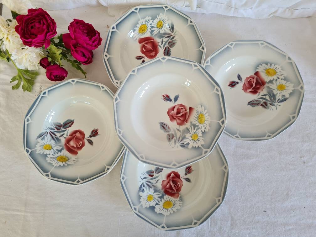 Assiettes Creuses Anciennes X5 Modèle Oscar de La Manufacture Française Digoin