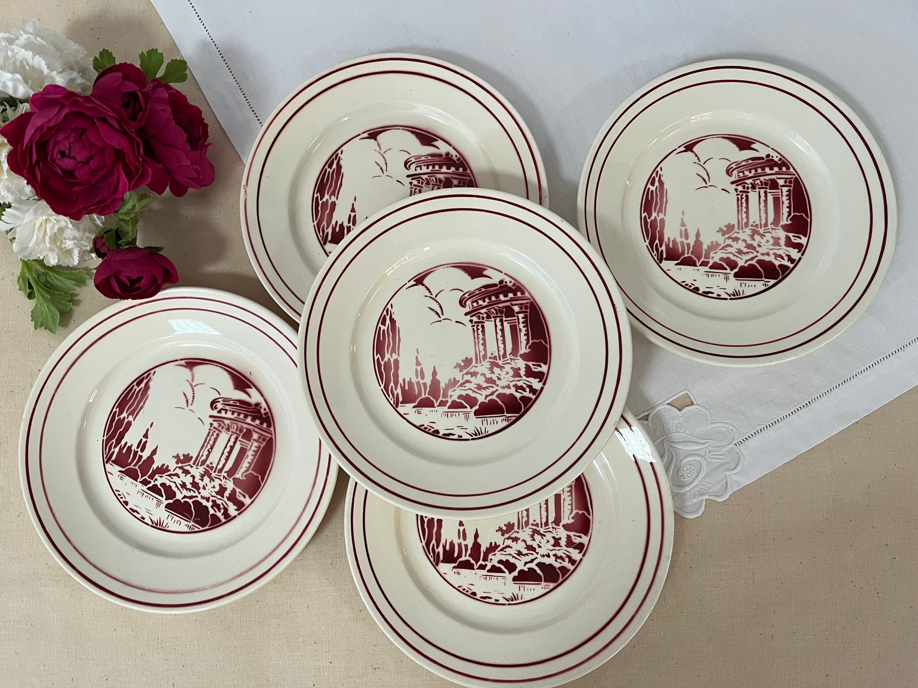 Assiettes Plates Anciennes X5 Modèle Antique de La Manufacture Française Badonviller