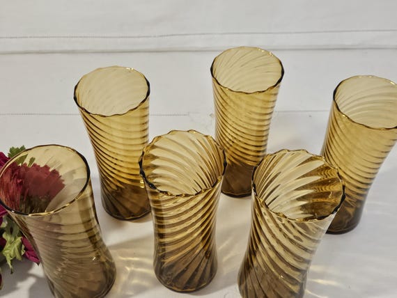 アンティークの手作りツイストアンバーガラスグラス - Etsy 日本