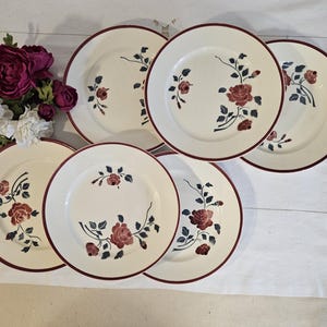 Antique dinner plates X6 model &quot;Les roses&quot; from the French manufacturer of Badonviller