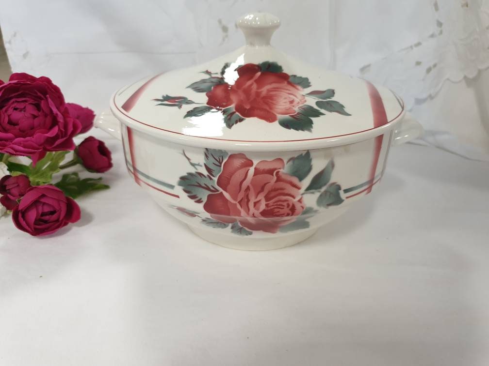 Soupière ou Légumier Ancien Modèle La Rose de La Manufacture Française Digoin