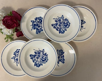 Assiettes creuses anciennes X6 modèle « Rochambeau » de la manufacture française de Badonviller