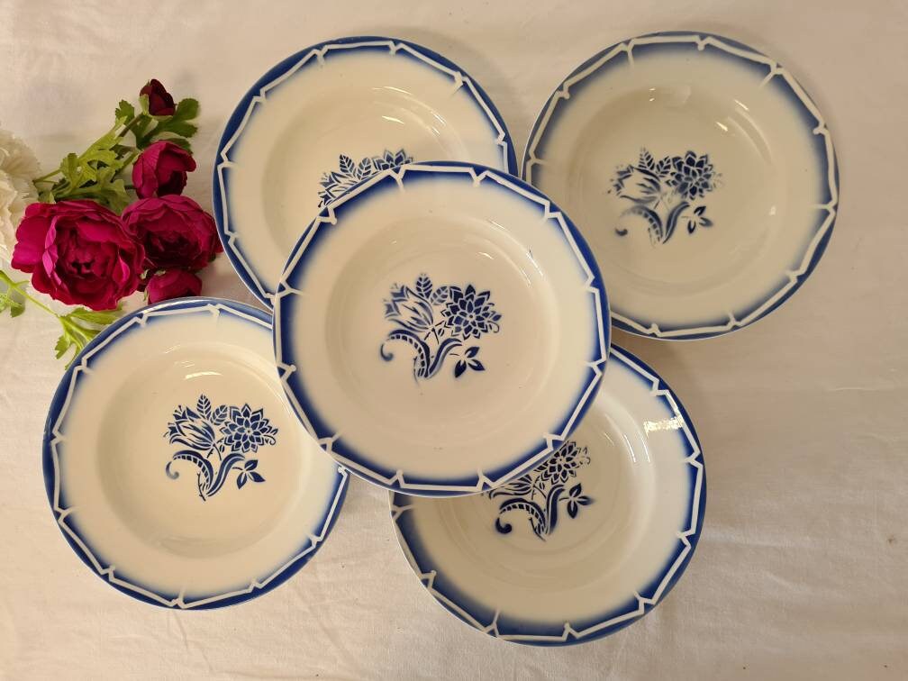 Assiettes Creuses Anciennes X5 Modèle Canebière de La Manufacture Française Digoin et Sarreguemines