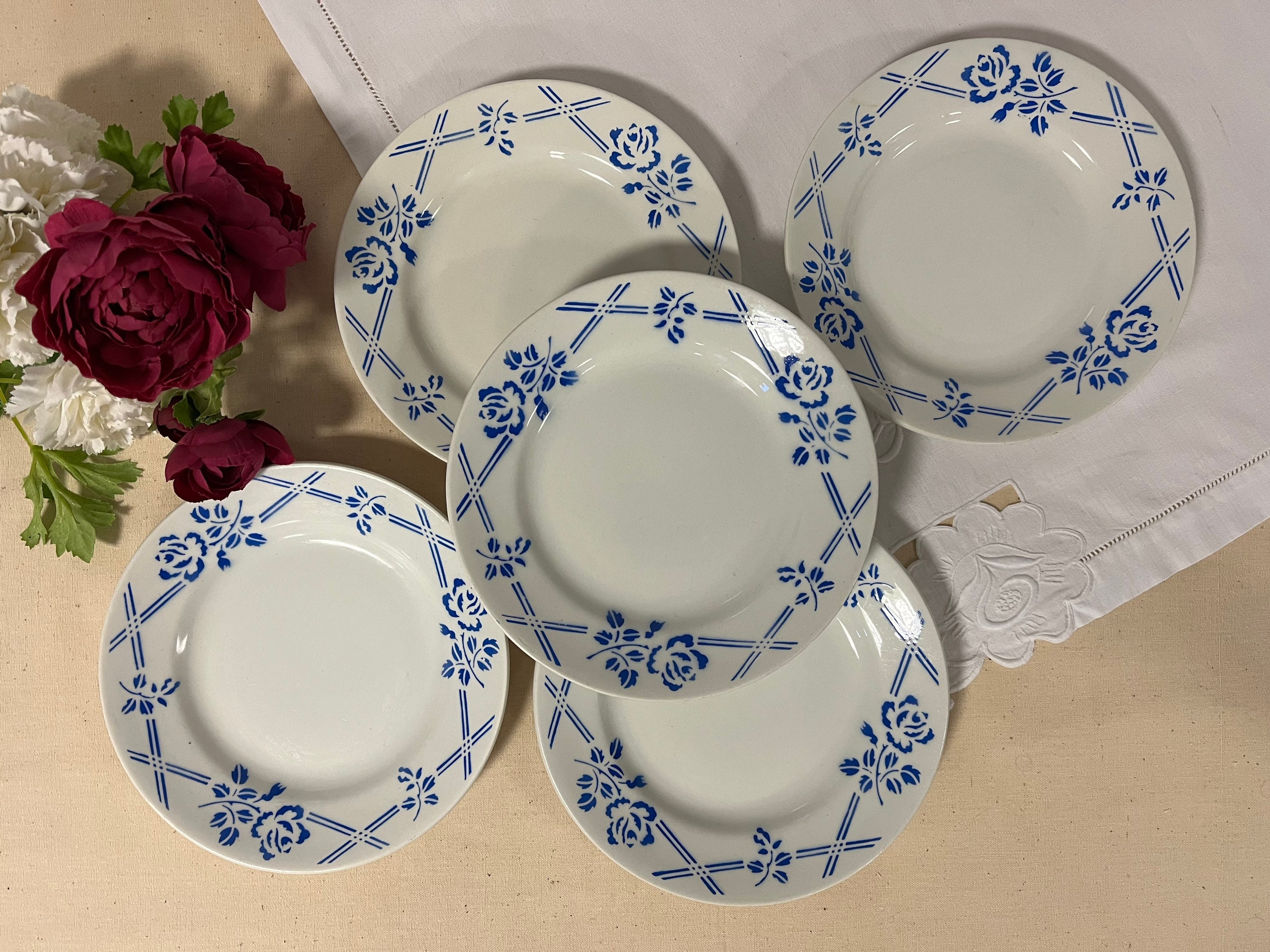 Assiettes à Dessert Anciennes X5 Modèle Éric de La Manufacture Française Moulin Des Loups