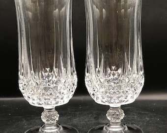 2 Cristal d&#39;Arques LONGCHAMP Cut Crystal Footed Iced Tea Goblets Excellent