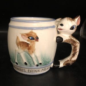 Always Drink Milk Vintage Bambi Deer Mug Hand Painted Anthropomorphic