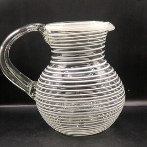 Large Pitcher Carafe Clear With White Swirls Hand Blown Glass Pitcher