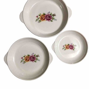 3 Piece Round Nesting Melamine Serving Trays With Pink &Yellow Roses