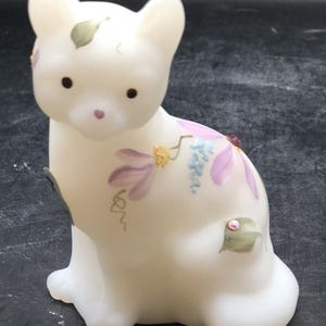 Fenton Hand Painted Opal Satin Rhinestone Sleeping Cat