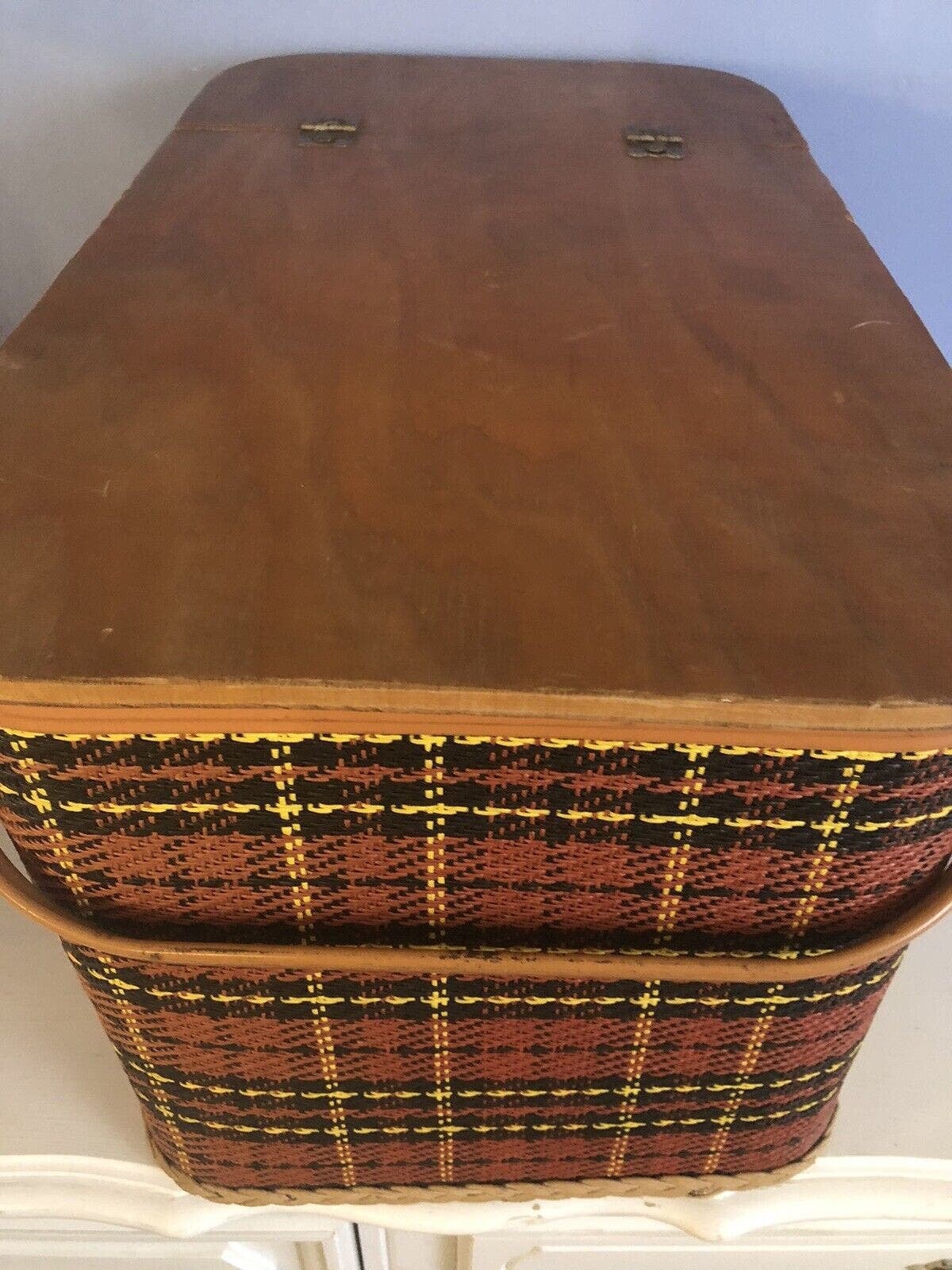 Vintage Redmon Peru Ind Picnic Basket and Insert in Red Black Yellow Plaid 1950s Etsy