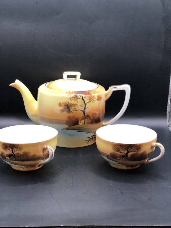 Noritake Tree in the Meadow Teapot With Lid and 2 Tea Cups Vintage