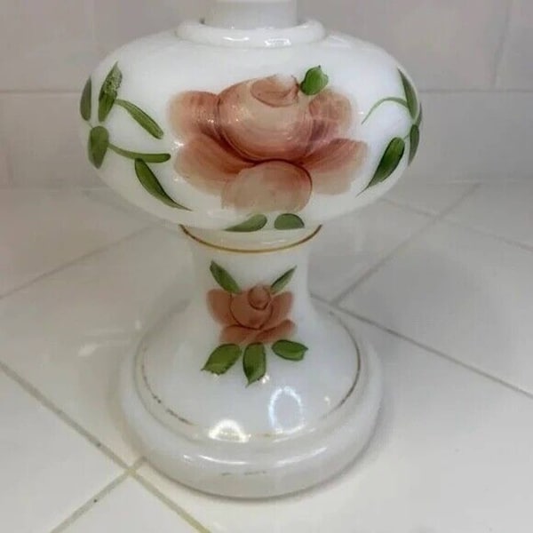 Vintage Hand Painted Milkglass Boudoir Lamp Base Roses