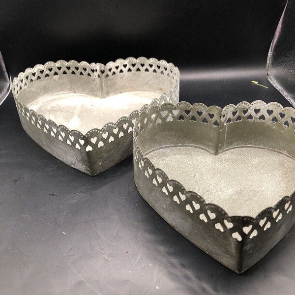 Farmhouse Rustic Galvanized Metal Heart Serving Trays Set of 2 Valentine Lace