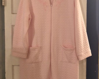 Miss Elaine Womens Sculptured Fleece Long Zip Robe Soft Pink Sz PM