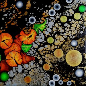 Zwart en goud, handgeschilderde originele kunst - nr. 098 kleurrijk, origineel schilderij op dik mdf-bord (10 x 10")