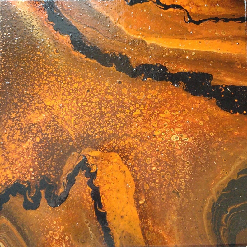 Burnt Orange Acrylic Pour Painting on Textured MDF with Gold Etsy