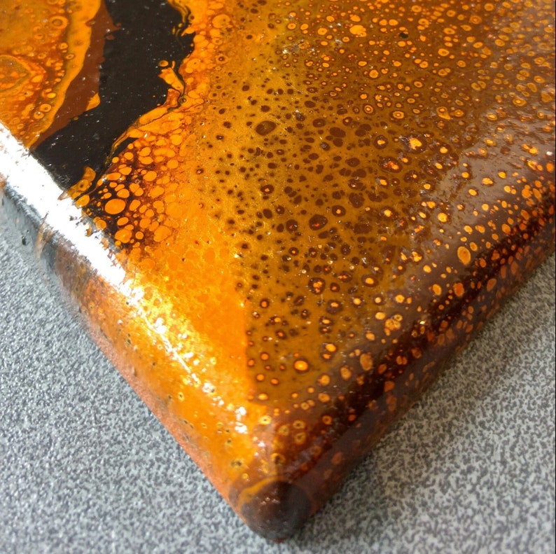 Burnt Orange Acrylic Pour Painting on Textured MDF with Gold Etsy