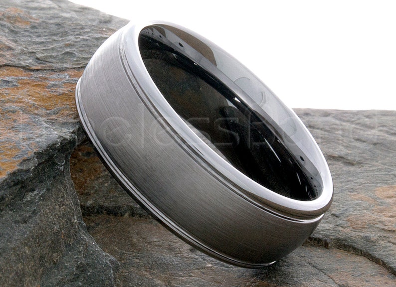 Tungsten Ring 8mm Domed Brushed Stepped Edge Ring Tungsten Band Mens Womens Wedding Band Anniversary Wedding Band Personalized Engraving