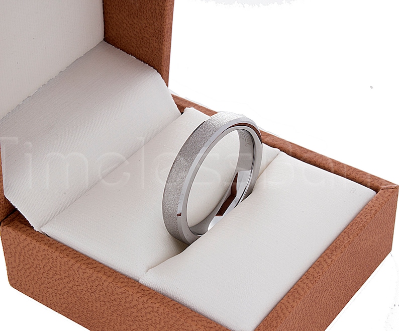 Tungsten Ring Tungsten Wedding Ring Mens Wedding Band 4mm Stone Finished Center And Beveled Edges Ring Anniversary Wedding Laser Engraving