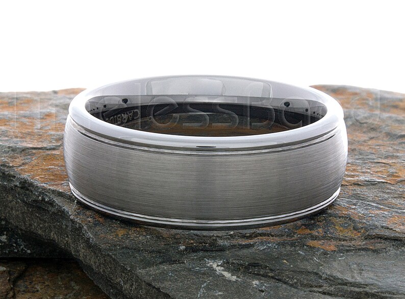 Tungsten Ring 8mm Domed Brushed Stepped Edge Ring Tungsten Band Mens Womens Wedding Band Anniversary Wedding Band Personalized Engraving