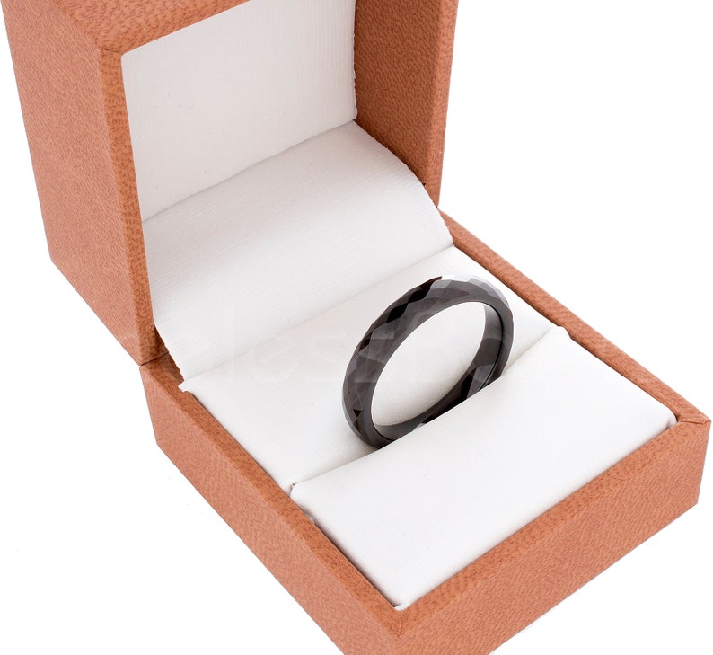 Tungsten Ring 4mm Black Faceted Domed Ring Tungsten Wedding Ring Mens Womens Wedding Band Anniversary Wedding Personalized Laser Engraving
