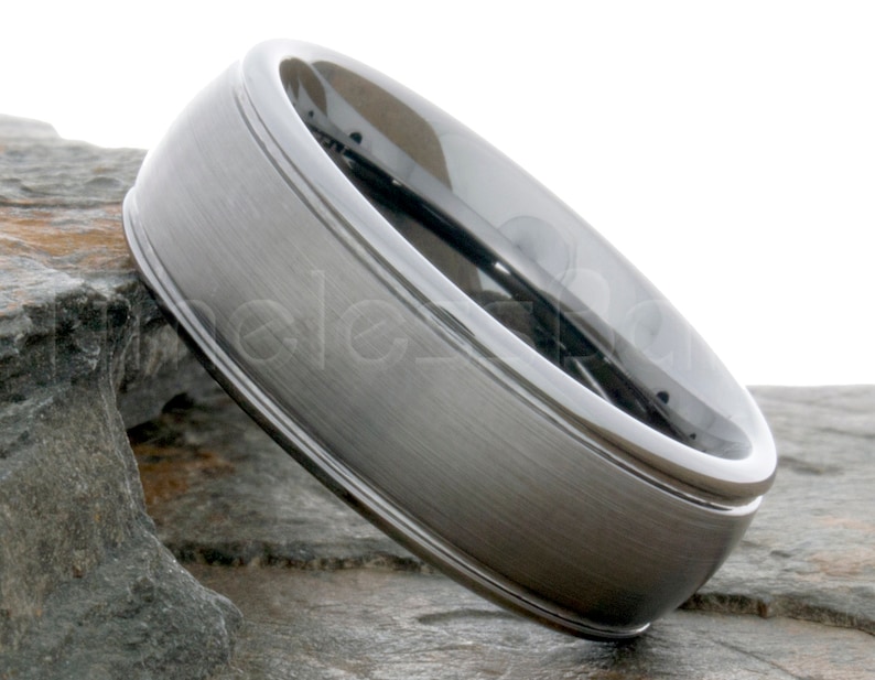Tungsten Ring 8mm Domed Brushed Stepped Edge Ring Tungsten Band Mens Womens Wedding Band Anniversary Wedding Band Personalized Engraving