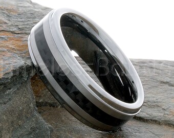 Tungsten Ring 7mm Tungsten Brushed Border Carbon Fiber Ring Tungsten Wedding Ring Mens Womens Wedding Band Anniversary Wedding Engraving