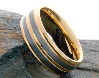 Wolfram-Ring 8mm Gold poliert Ring Silber gebürstet Zentrum Ring Gold Wolfram Hochzeit Ring Gold Herren Frauen Hochzeit Band Laser Gravur