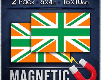 Irish Tricolor Union Jack Car Magnet Pair, Weatherproof Vehicle Flag Signs