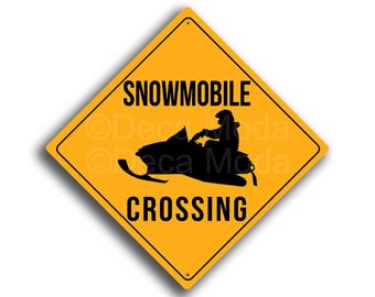 Snowmobile Crossing Sign: Yellow Road-Style Warning Plaque