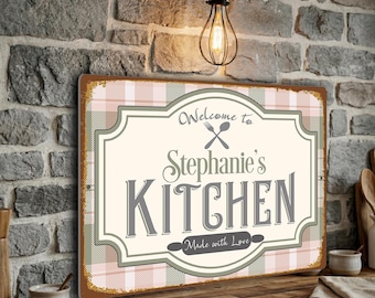 Custom Kitchen Sign, Personalized Metal Welcome Sign, Made with Love Decor, Aluminum Wall Art