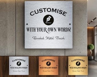 Custom Square Brushed Silver Sign, Personalized Aluminum Composite Plaque, Business Logo or Any Text