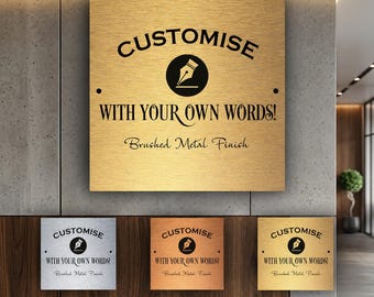 Fully Custom Square Brushed Gold Sign, Personalized Aluminum Composite Plaque, Your Text or Logo