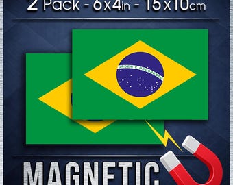 Brazil Flag Car Magnet Pair, Weatherproof Brasil Vehicle Signs for Cars Vans Trucks