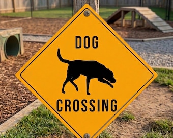Dog Crossing Sign, Weatherproof Aluminium Warning Plaque for Gates, Gardens and Driveways