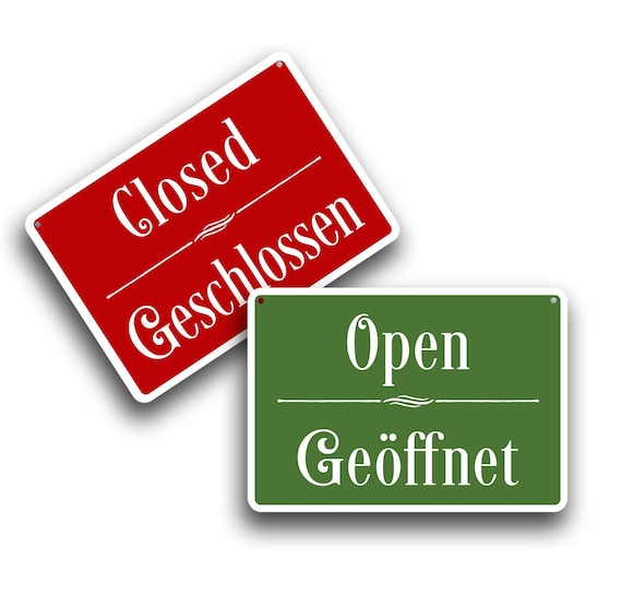 Bilingual Open Closed Sign: German and English, Eco-friendly