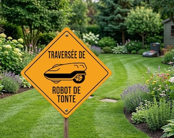 Señal Traversée de Robot de Tonte, placa de advertencia de cortacésped de aluminio resistente a la intemperie