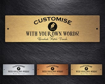 Long Rectangular Fully Custom Sign, Brushed Gold Finish Plaque for Business Logo or Text