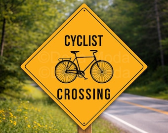 Cyclist Crossing Sign | Weatherproof Aluminium Composite Road Safety Plaque, Cycling Gifts