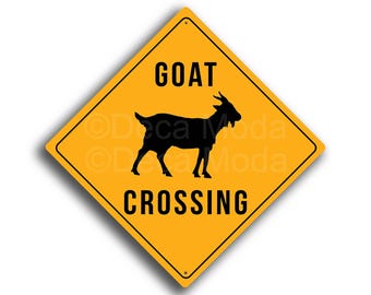 Goat Crossing Sign: Yellow Road Style Warning Plaque