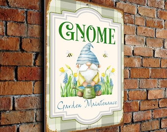 Gnome Garden Maintenance Sign, Funny Gardener Sign, Weatherproof Outdoor Metal Gardening Decor
