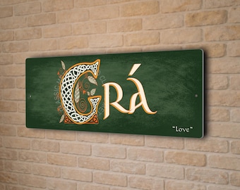 Grá Irish Love Sign – Celtic Knot Metal Wall Decor, Old Ireland Typeface, Wedding Gift