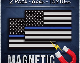 USA Thin Blue Line Magnetic Sign Pair, Weatherproof Police Support Vehicle Magnets
