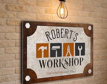 Personalised Workshop Sign | Custom Funny Garage Plaque | I can Fix Anything Except Stupid