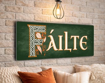 Fáilte Irish Welcome Sign, Distressed Celtic Knotwork Entryway Art, Gift from Ireland