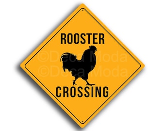 Rooster Crossing Sign: Yellow Road-Style, Indoor/Outdoor Decor, Farm Signs