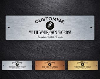 Custom Business Sign, Brushed Aluminum Logo Plaque for Shop Office or Commercial Use