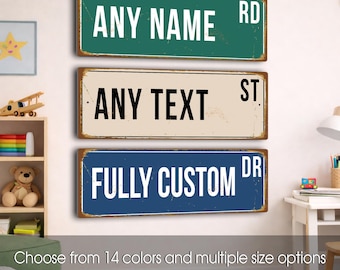Personalized Custom Street Sign, Vintage Inspired Metal Name Plaque, Durable Weatherproof Indoor Outdoor Decor