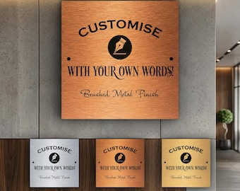 Custom Square Brushed Copper Sign, Personalized Aluminum Composite Plaque, Business Logo or Any Text
