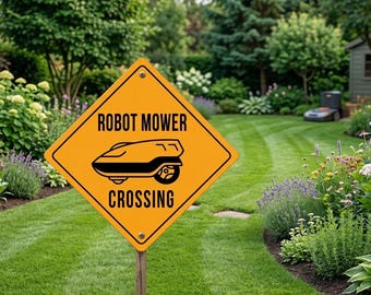 Robot Mower Crossing Sign, Weatherproof Aluminium Garden Warning Plaque, Outdoor Lawn Sign